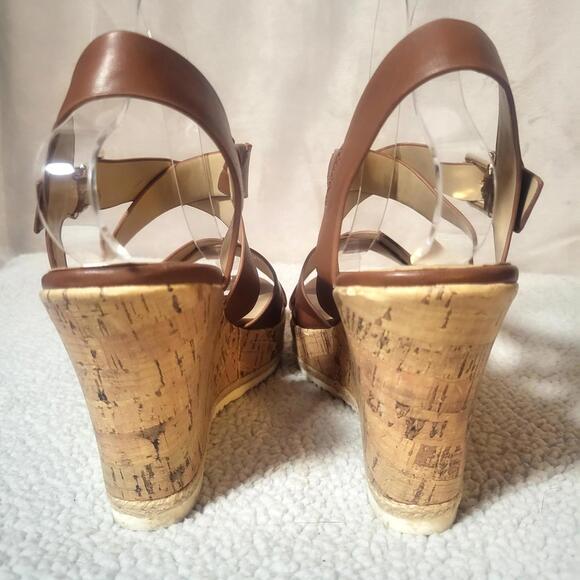 Unisa Brown Strappy Platform Cork Wedge Sandals Gold Buckle - Size 7.5 - Picture 6 of 9